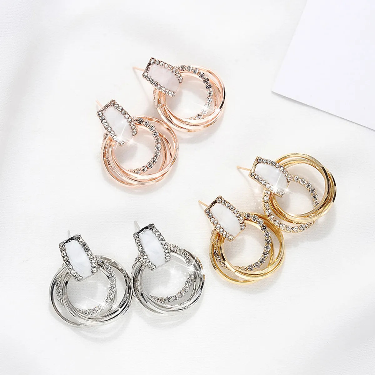 Fashion Geometric Alloy Plating Artificial Rhinestones Ear Studs 1 Pair