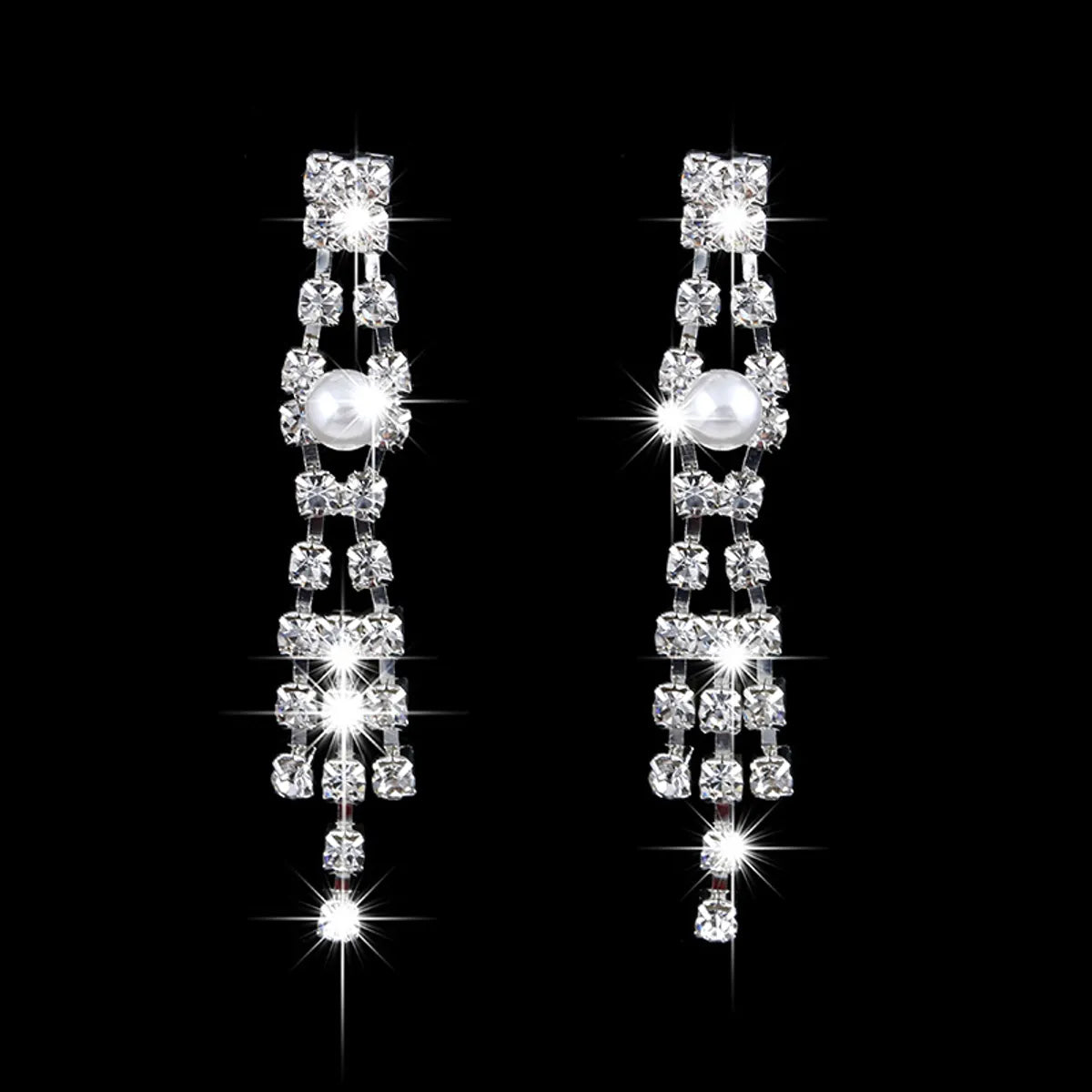 Fashion Geometric Alloy Plating Inlay Artificial Pearl Rhinestone Earrings Necklace