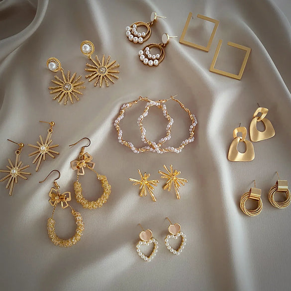 Fashion Geometric Alloy Plating Pearl Women'S Earrings 1 Pair