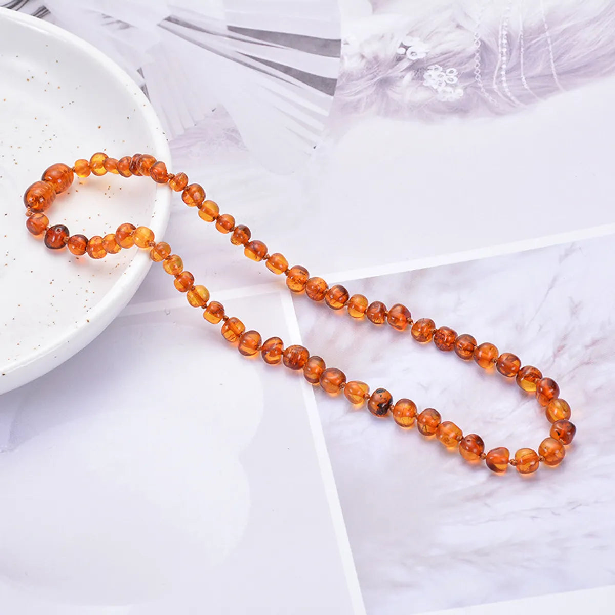 Fashion Geometric Amber Beaded Kid's Necklace