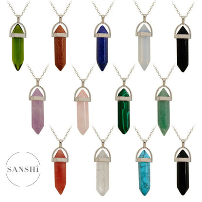 Fashion Geometric Natural Stone Polishing Pendant Necklace