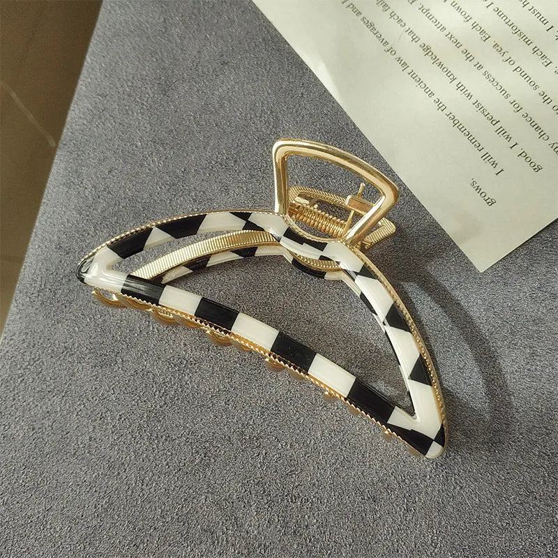 Fashion Geometric Barrettes Cellulose Acetate Metal Cross Plaid Hair Claw Headdress