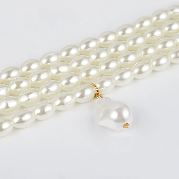 Fashion Geometric Beaded Pearl Necklace With Multilayer Chain And Pearl Shaped Pendant For Women