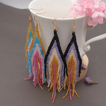 Fashion Geometric Beaded Tassel Earrings