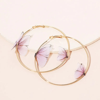 Ig Style Fashion Fabric Butterfly Alloy Hoop Earrings