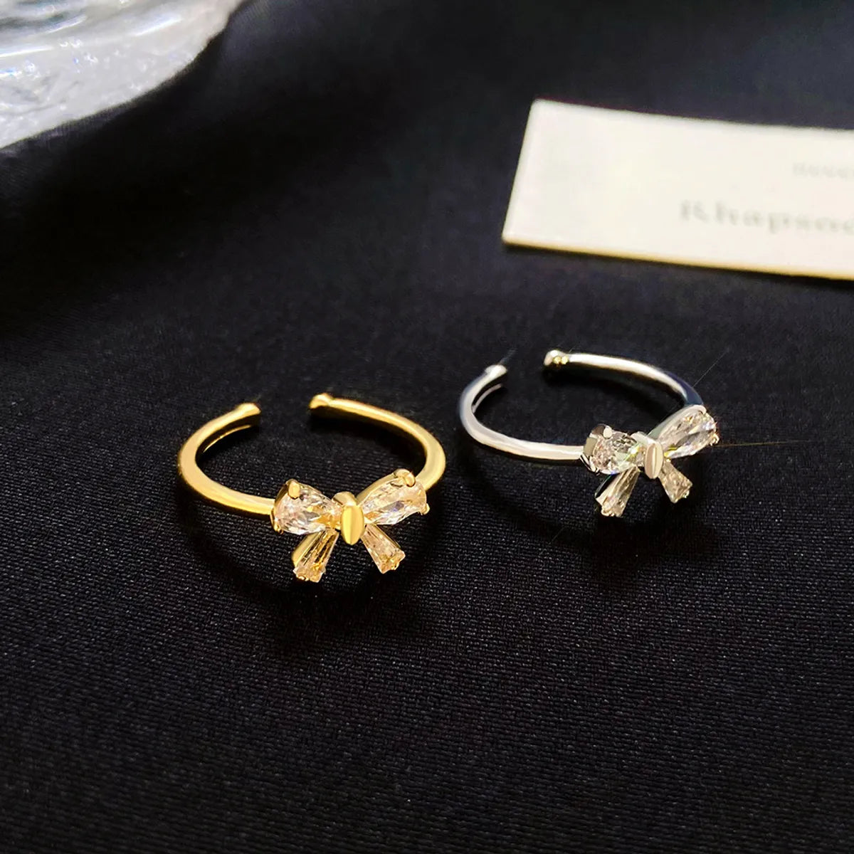 Fashion Geometric Bow Knot Copper Rings Inlay Zircon Copper Rings