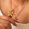 Fashion Geometric Bow Pendant Necklace For Women Stainless Steel With 18K Vacuum Plating In Furnace