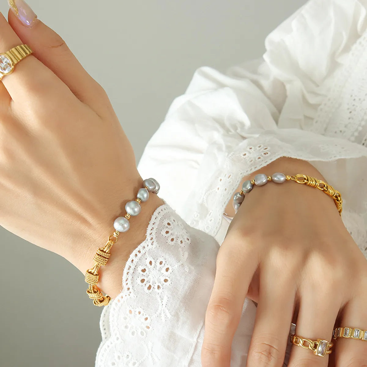 Fashion Geometric Brass Plating Pearl Bracelets