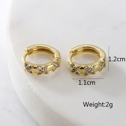 Fashion Geometric Butterfly Copper Gold Plated Zircon Hoop Earrings 1 Pair