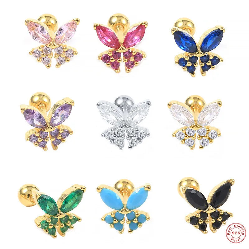 Fashion Geometric Butterfly S925 Sterling Silver Inlay Zircon Ear Studs 1 Piece