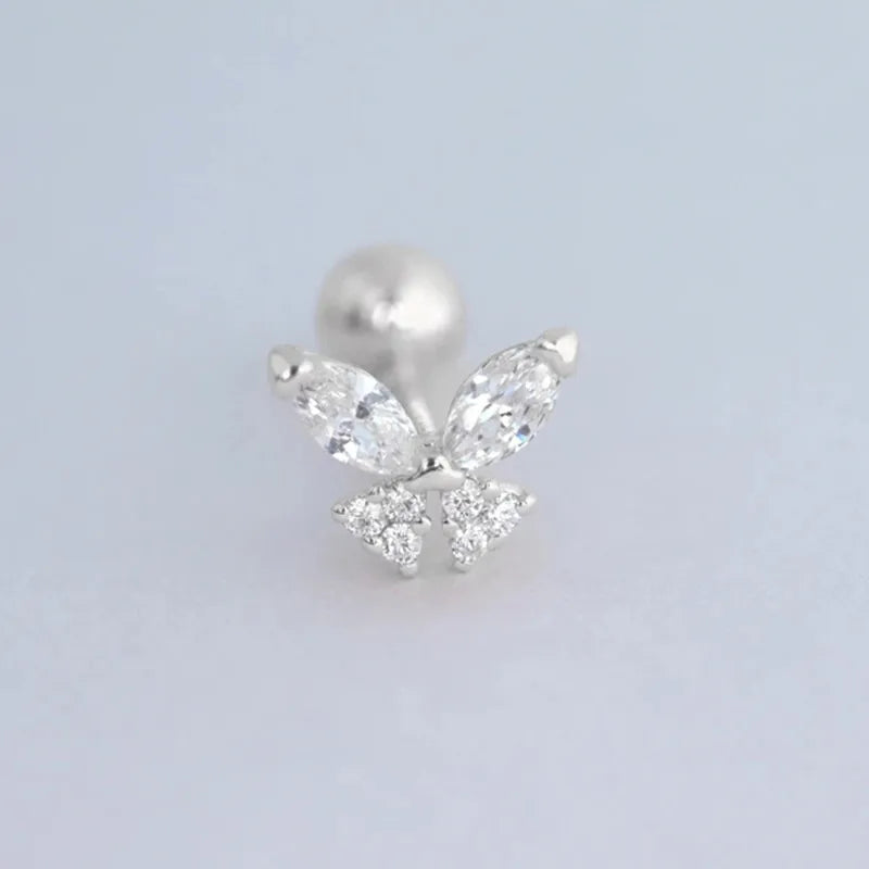 Fashion Geometric Butterfly S925 Sterling Silver Inlay Zircon Ear Studs 1 Piece