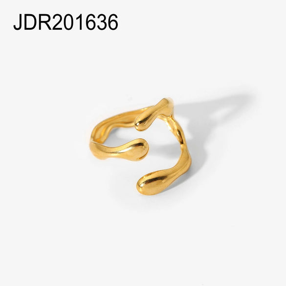 Fashion Geometric Chain Cross Opening Ring For Ladies Stainless Steel With 18K Gold Plated Electroplating