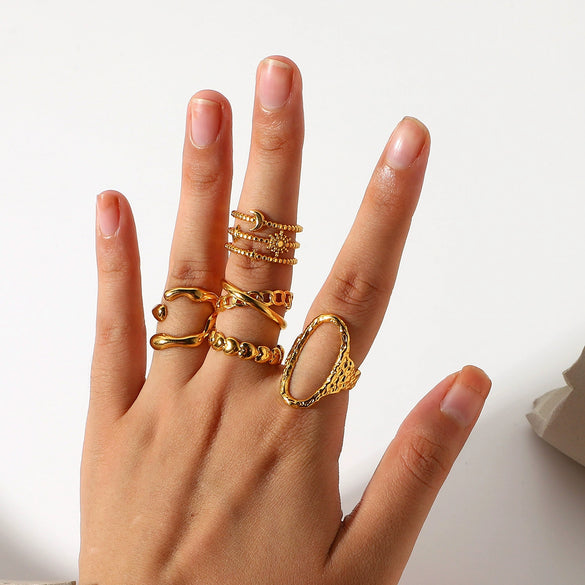 Fashion Geometric Chain Cross Opening Ring For Ladies Stainless Steel With 18K Gold Plated Electroplating
