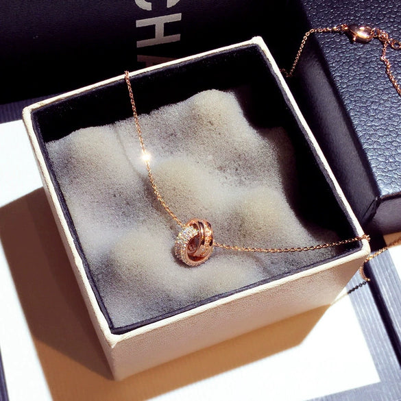 Fashion Geometric Circle Zircon Elegant Short Collarbone Necklace With Copper O Chain For Women
