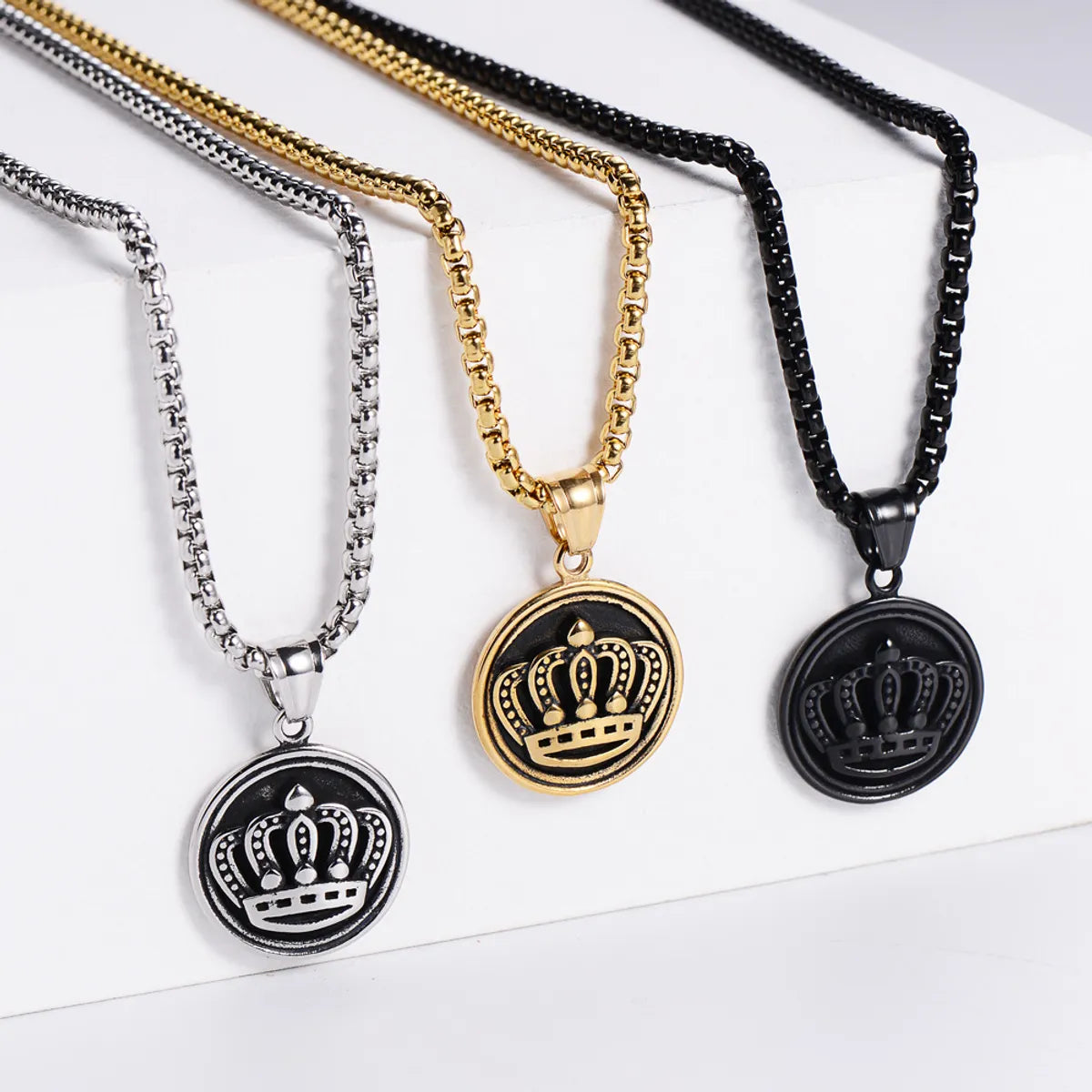 Fashion Geometric Classic Crown Men And Women Stainless Steel Pendant Necklace Wholesale