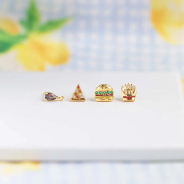 Fashion Geometric Coke Hamburger Brass Inlaid Zircon Ear Studs 1 Pair