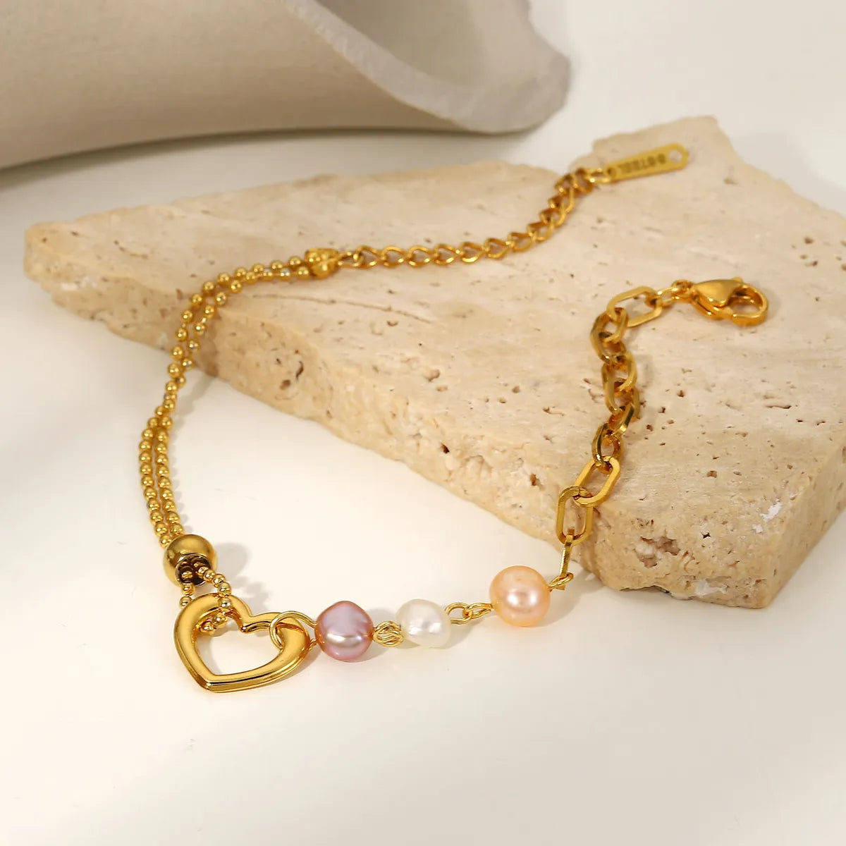 Fashion Geometric Color Pearl Stainless Steel Heart Pearl Bracelet