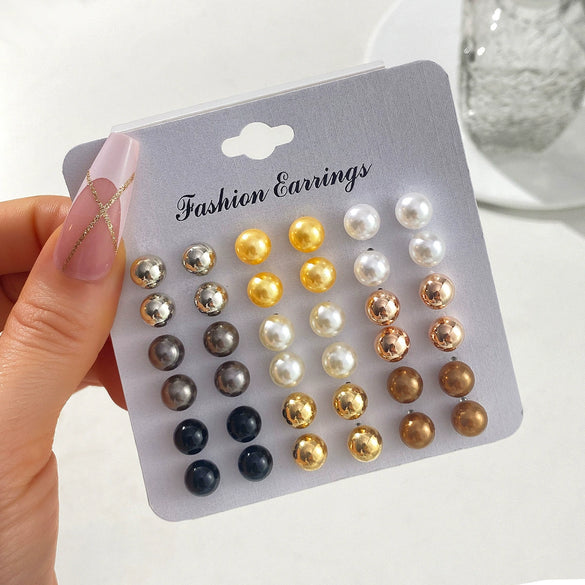Fashion Geometric Color Round Electroplated Imitation Pearl Alloy Women's Earrings