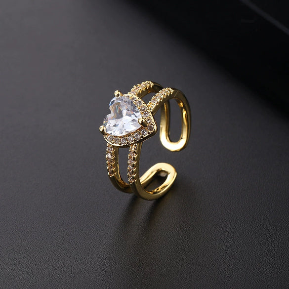 Fashion Geometric Colorful Zircon Open Ring For Women Copper Electroplated Light Luxury Niche Minimalist