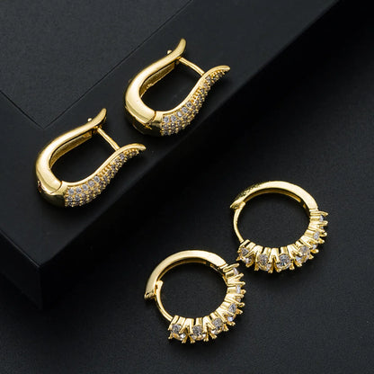 Fashion Geometric Copper Gold-plated Micro-inlaid Zircon Earrings