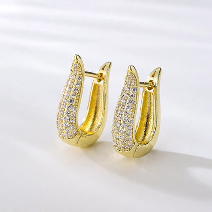 1 Pair Fashion Geometric Gold Plated Copper Zircon Gold Plated Earrings