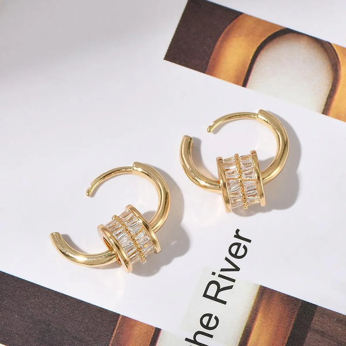 Fashion Geometric Copper Gold Plated Zircon Earrings 1 Pair