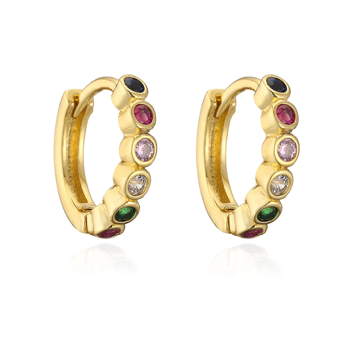 Fashion Geometric Copper Gold Plated Zircon Hoop Earrings 1 Pair