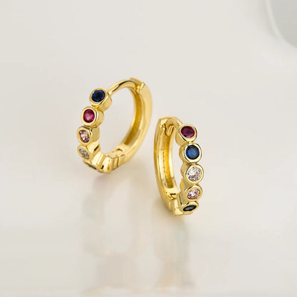 Fashion Geometric Copper Gold Plated Zircon Hoop Earrings 1 Pair