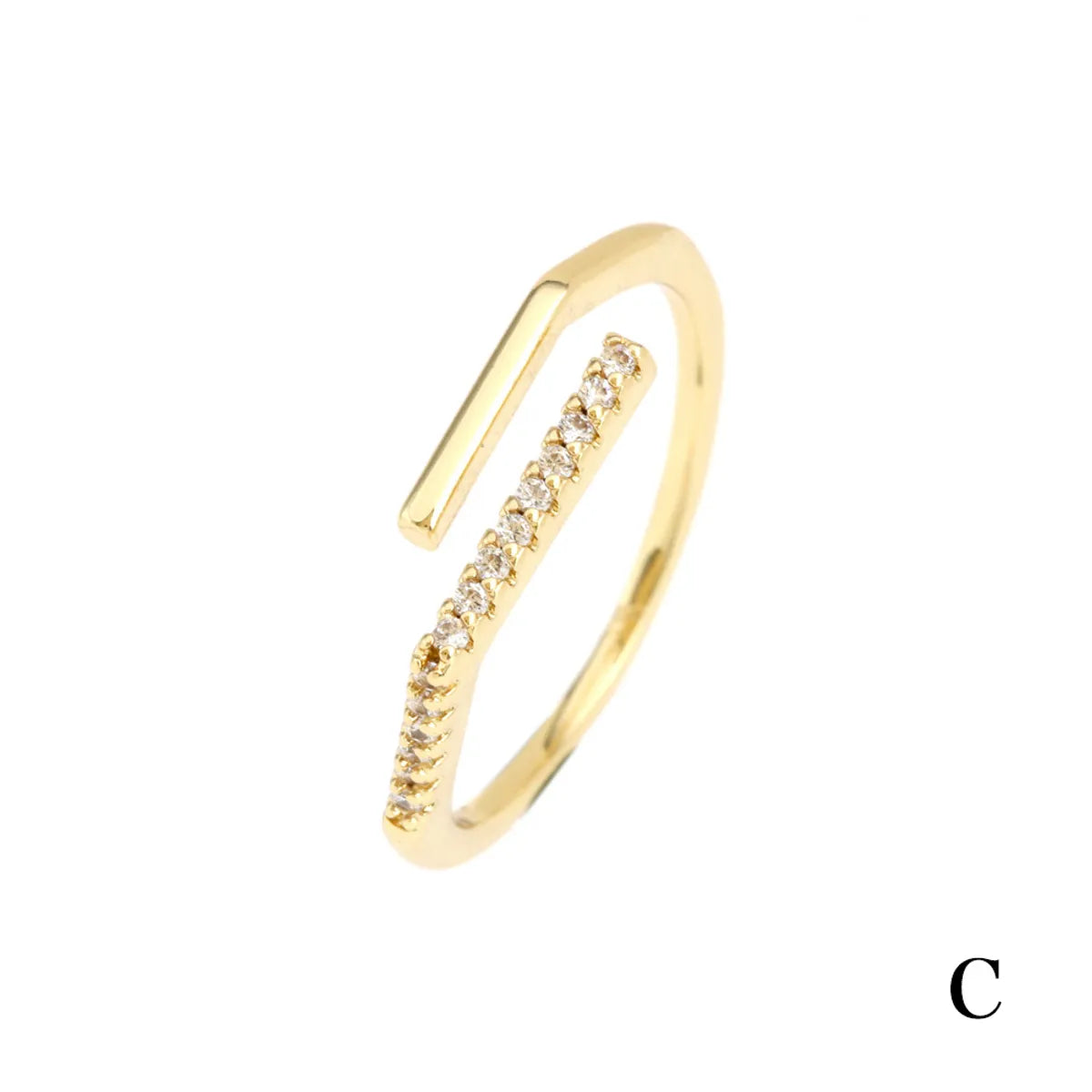 Fashion Geometric Copper Gold Plated Zircon Open Ring 1 Piece