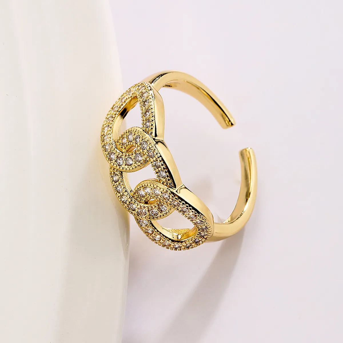 Fashion Geometric Copper Gold Plated Zircon Open Ring 1 Piece