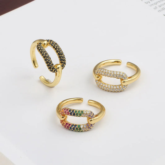 Fashion Geometry Pattern Inlaid Copper Zircon Ring Wholesale