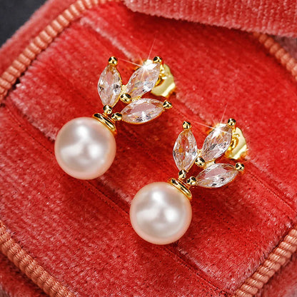 Fashion Geometric Copper Inlay Artificial Pearls Zircon Drop Earrings 1 Pair