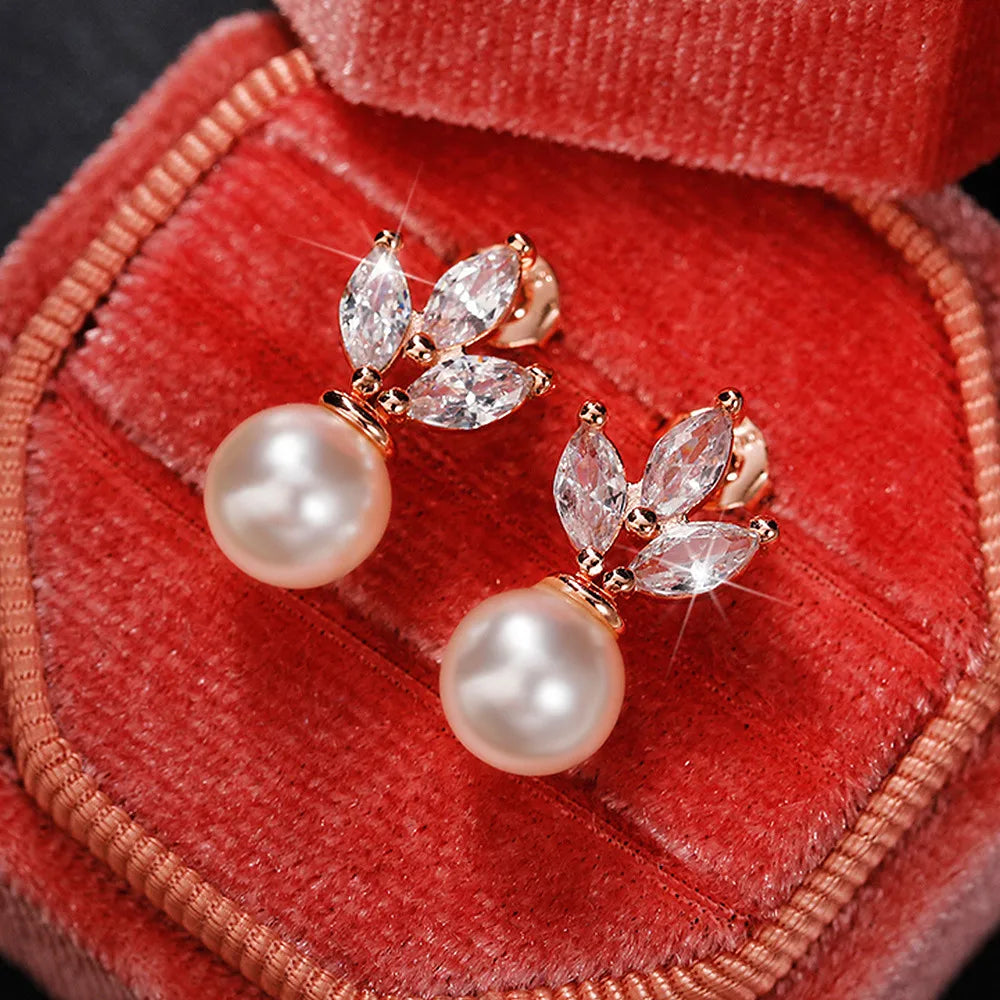 Fashion Geometric Copper Inlay Artificial Pearls Zircon Drop Earrings 1 Pair