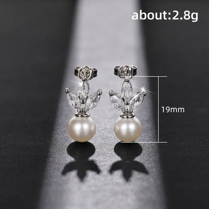 Fashion Geometric Copper Inlay Artificial Pearls Zircon Drop Earrings 1 Pair