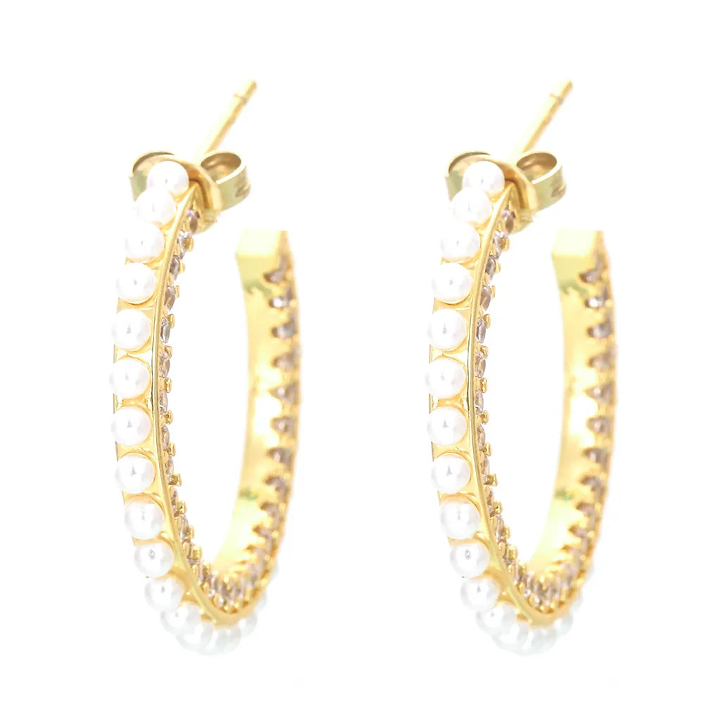 Fashion Geometric Copper Inlay Artificial Pearls Zircon Earrings 1 Pair