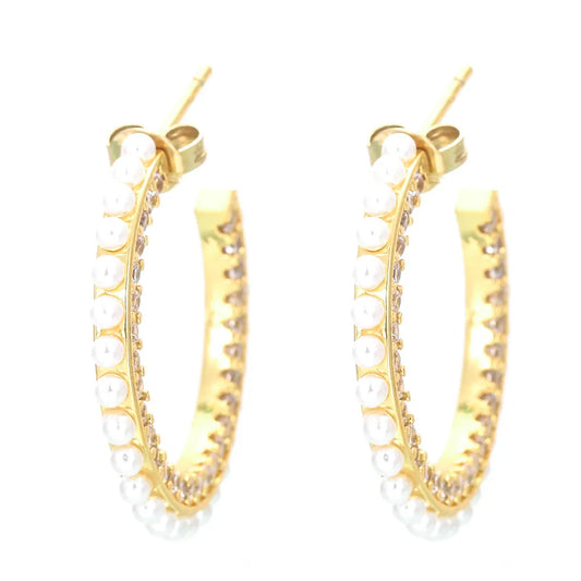 Fashion Geometric Copper Inlay Artificial Pearls Zircon Earrings 1 Pair