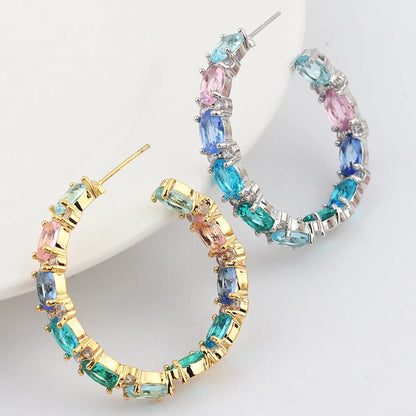 Fashion Geometric Copper Inlay Zircon Ear Studs 1 Pair