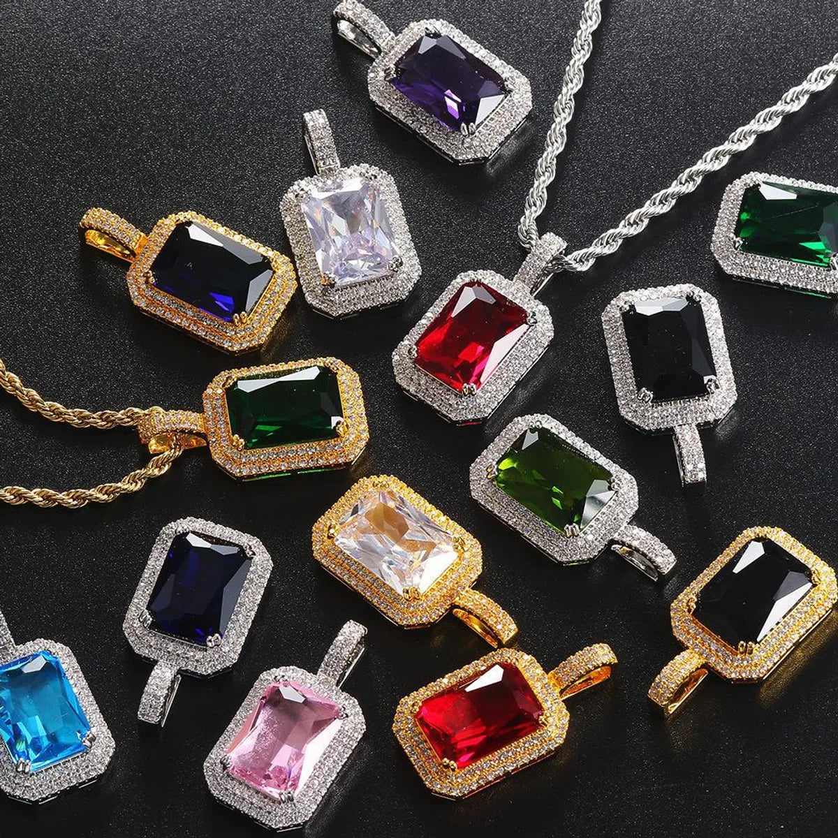 Fashion Geometric Copper Inlay Zircon Pendant Necklace 1 Piece