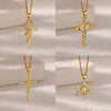 Fashion Geometric Copper Micropaved Zircon Cross Pendant Women's Necklace With Electroplating And Water Wave Chain