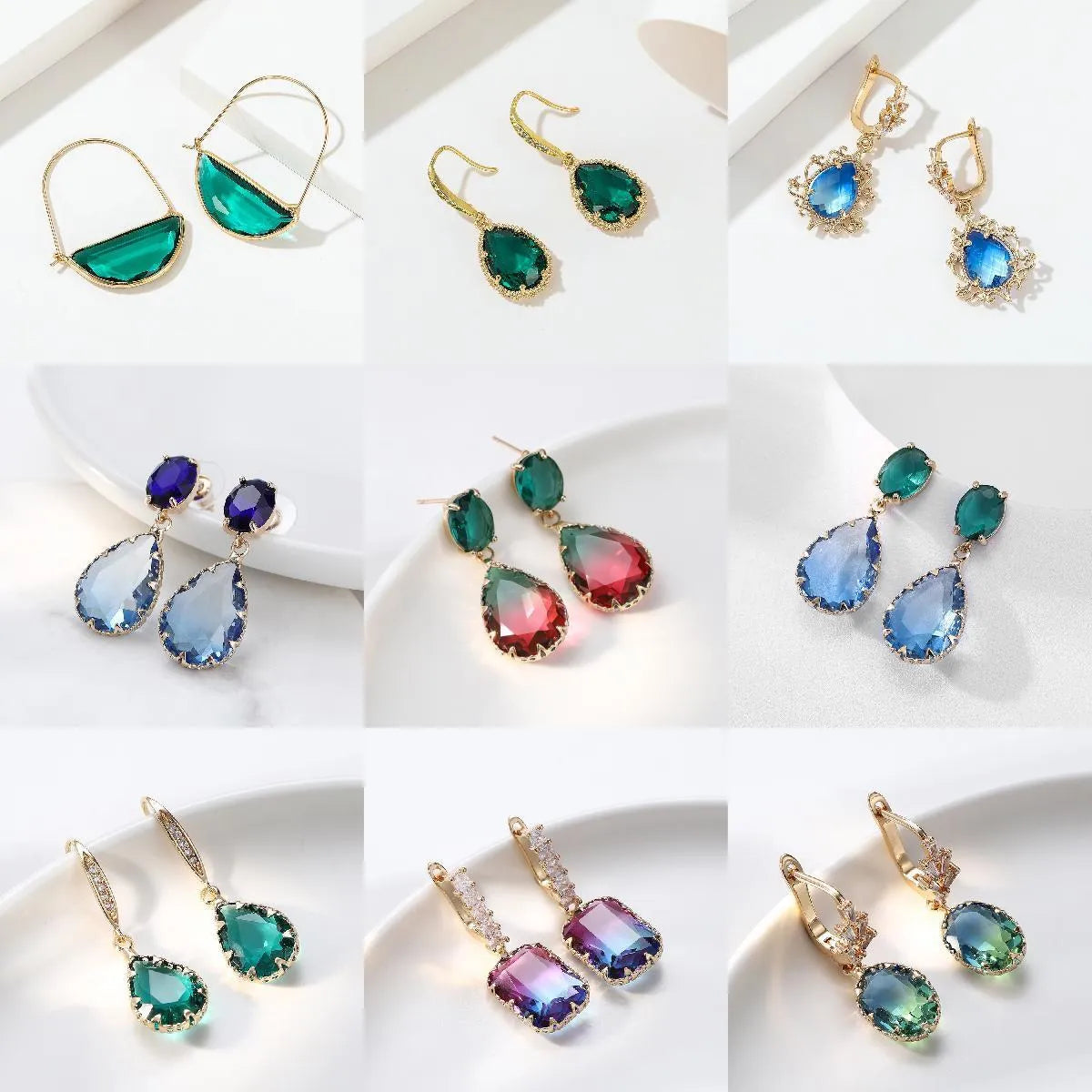 Fashion Geometric Copper Plating Hollow Out Artificial Crystal Earrings 1 Pair