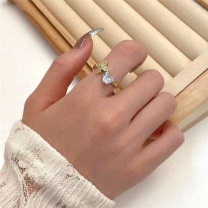 Fashion Geometric Copper Plating Rhinestone Open Ring