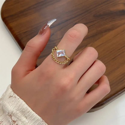 Fashion Geometric Copper Plating Rhinestone Open Ring