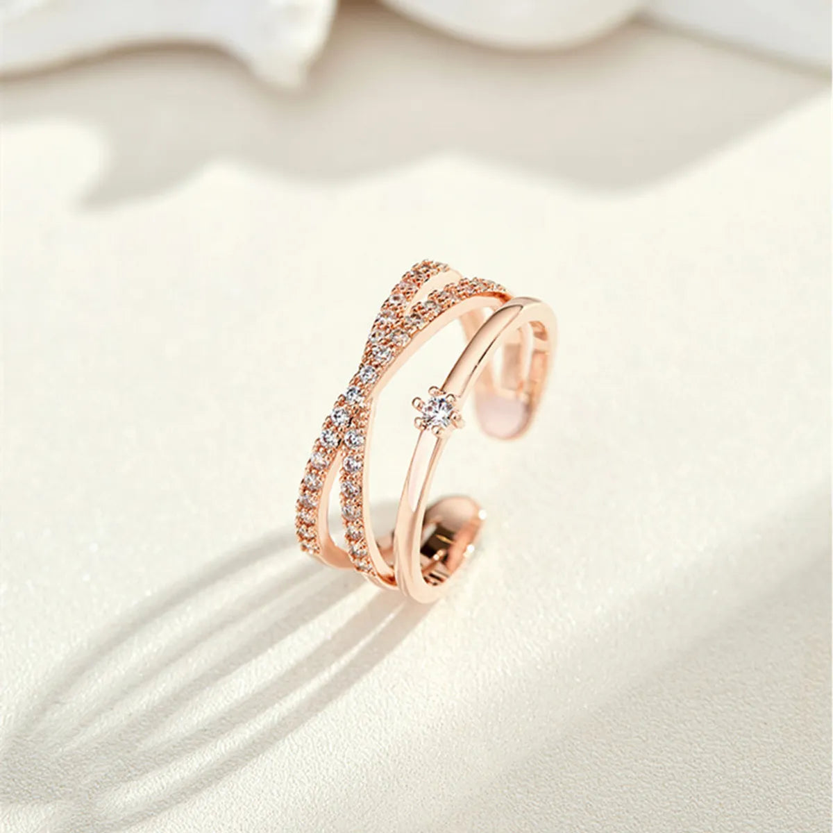 Fashion Geometric Copper Plating Zircon Open Ring