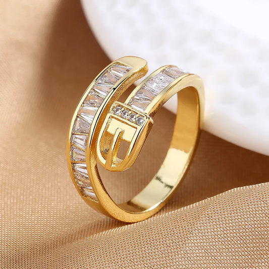 Fashion Geometric Copper Plating Zircon Open Ring