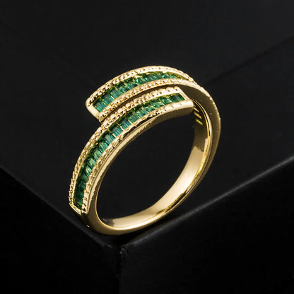 Fashion Geometric Copper Rings Inlay Zircon Copper Rings