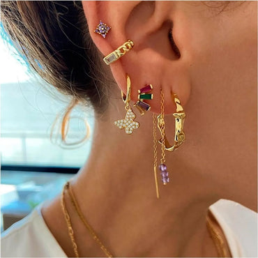 Fashion Geometric Copper Silver Needle Plating Zircon Earrings 1 Pair