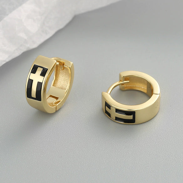 Fashion Geometric Cross And Circle Earrings For Women In S925 Sterling Silver With Electroplated Finish