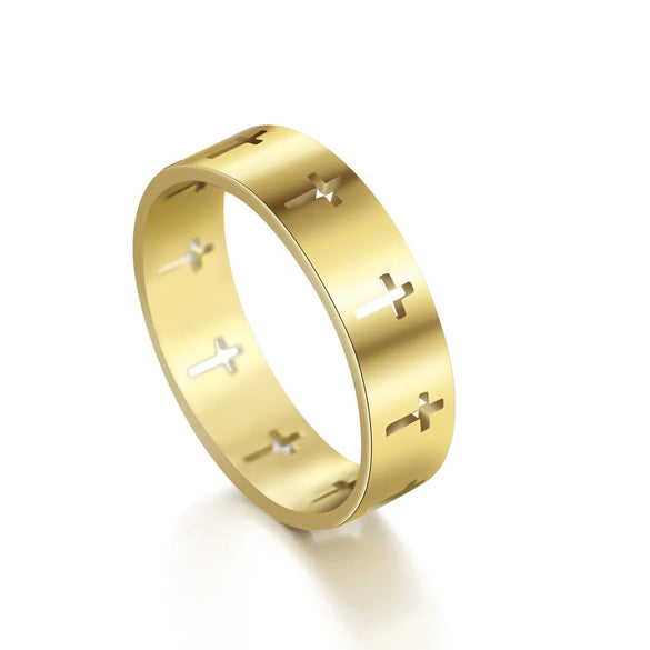 Fashion Geometric Cross Titanium Steel Polishing Rings