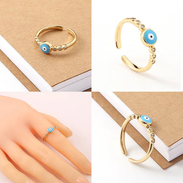 Fashion Geometric Devil's Eye Star Copper Open Ring Rhinestone Plating Zircon Copper Rings