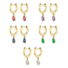 Fashion Geometric Drop Shape Zircon Earrings For Women With Silver Needle Copper Electroplated Colored Stone Design